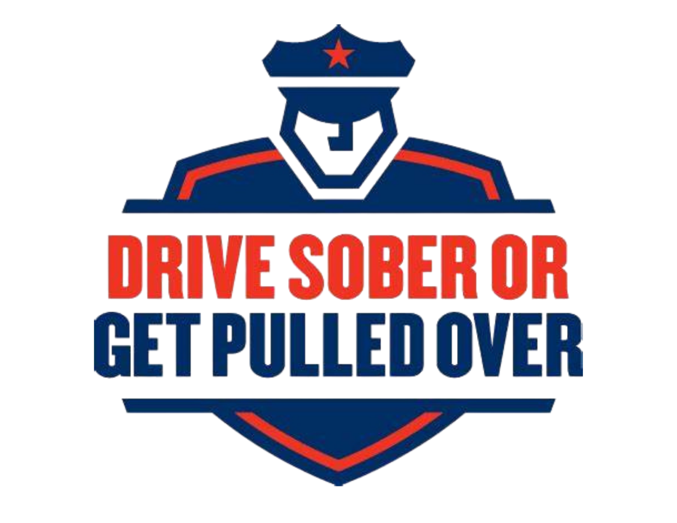 Logo with a police officer emblem; text reads "Drive Sober or Get Pulled Over."